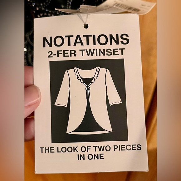 Notations NWT Black w Silver Crystal Ruffled Cardigan Over a Velvet Shell SZ PM - Picture 11 of 17